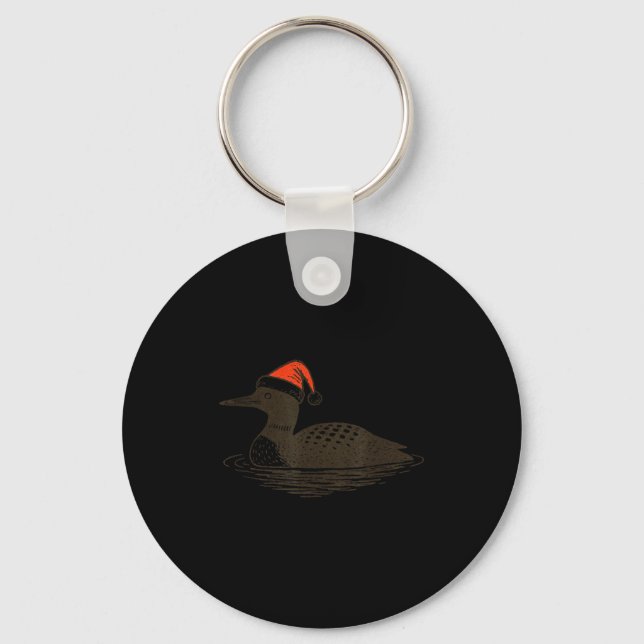 Loon Lover Santa Hat Christmas Bird Watching Xmas  Keychain (Front)