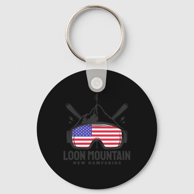 Loon Mountain New Hampshire Usa Ski Retro Skiing  Keychain (Front)