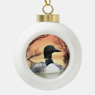 Loon On Lake Loon Reflections Call Of The Loon Ceramic Ball Christmas Ornament
