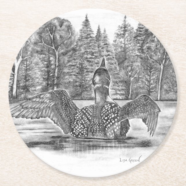 Loon Preparing for Takeoff Round Paper Coaster (Front)