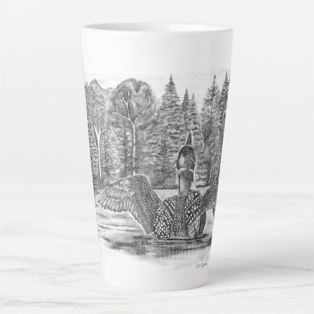 Loon Spreading Its Wings Latte Mug (Front)