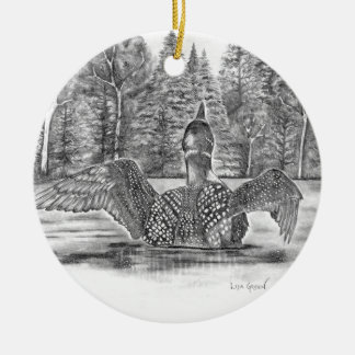Loon Spreading Wings Ceramic Ornament