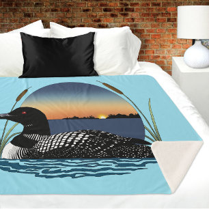 Loon Sunset Sherpa Blanket