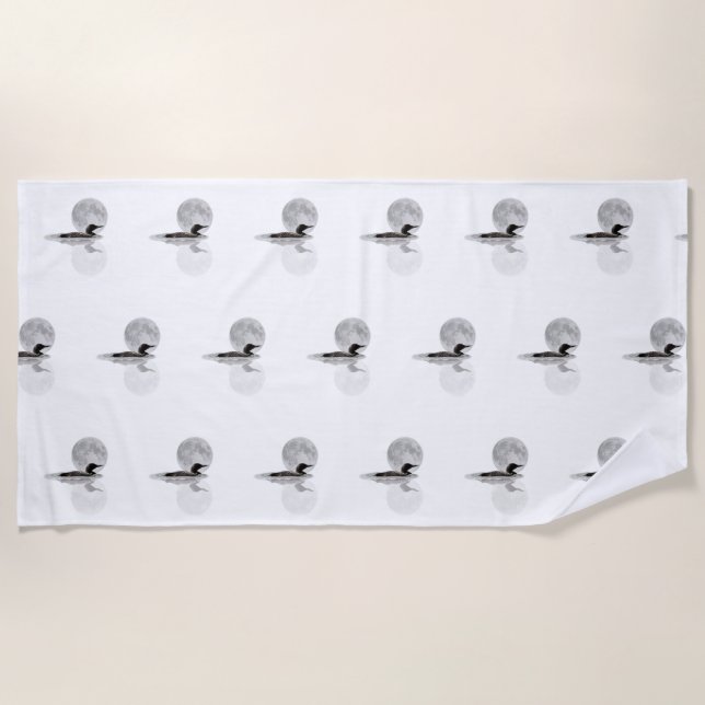 Loon Swims In The Moonlight Beach Towel (Front)