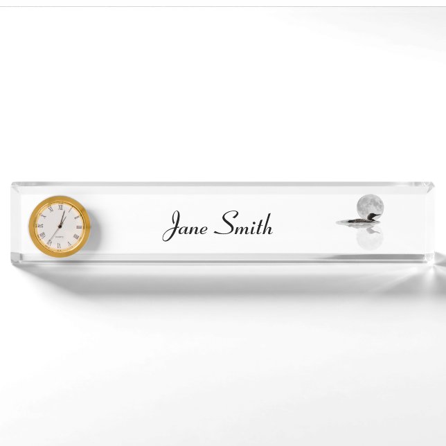 Loon Swims In The Moonlight Desk Name Plate (Front)
