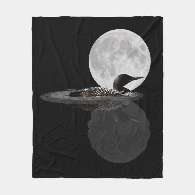 Loon Swims In The Moonlight Fleece Blanket (Front)