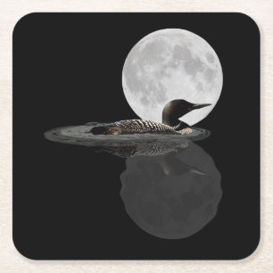 Loon Swims In The Moonlight Paper Coaster