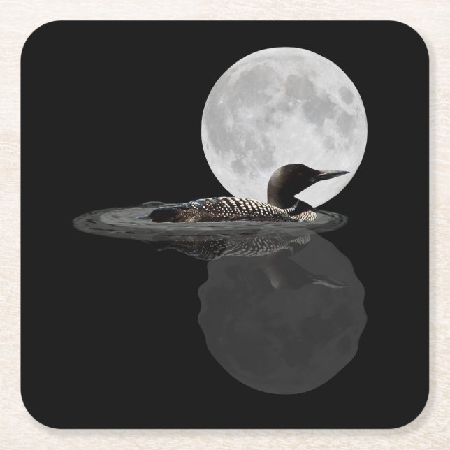 Loon Swims In The Moonlight Paper Coaster (Front)