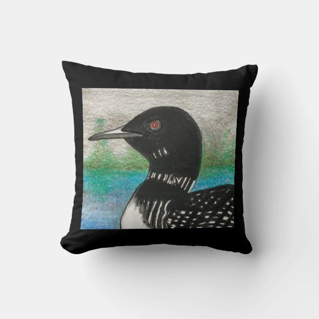 Loon Watercolor Painting Northern Lake Bird Throw Pillow (Front)