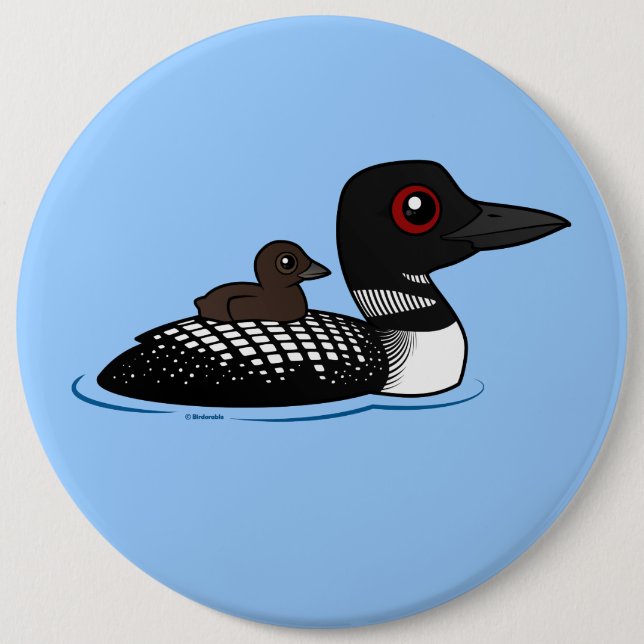 Loon with chick 6 inch round button (Front)