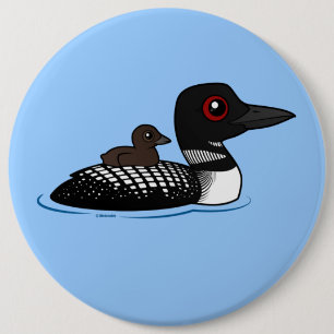 Loon with chick 6 inch round button