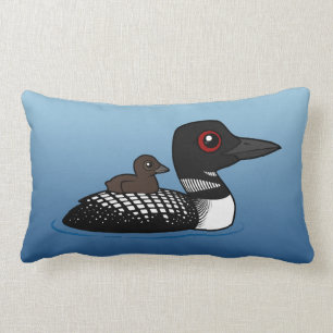 Loon with chick lumbar pillow