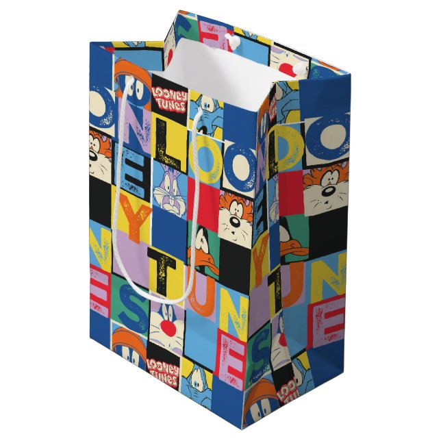LOONEY TUNES™ Character Chequered Blocks Medium Gift Bag (Front Angled)
