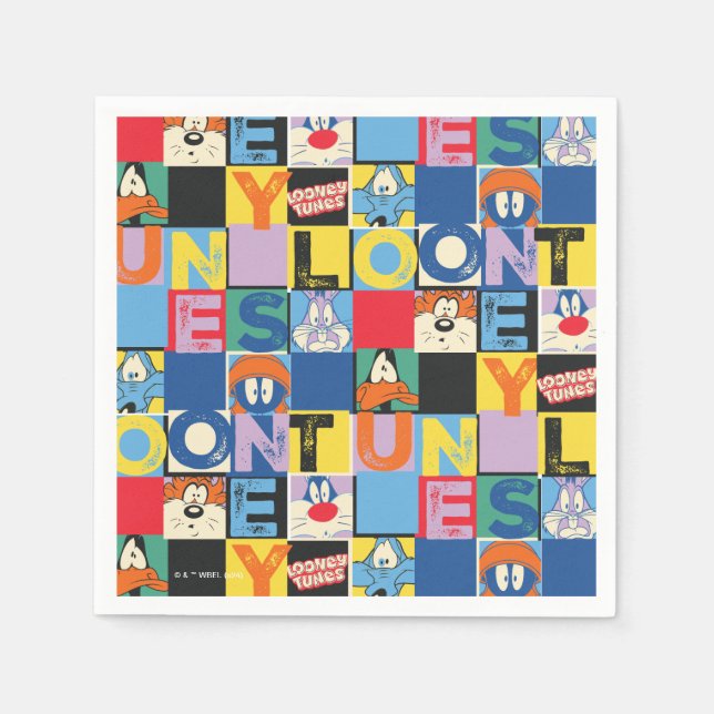 LOONEY TUNES™ Character Chequered Blocks Napkin (Front)