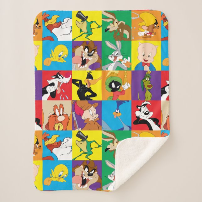 LOONEY TUNES™ Character Grid Sherpa Blanket (Front)