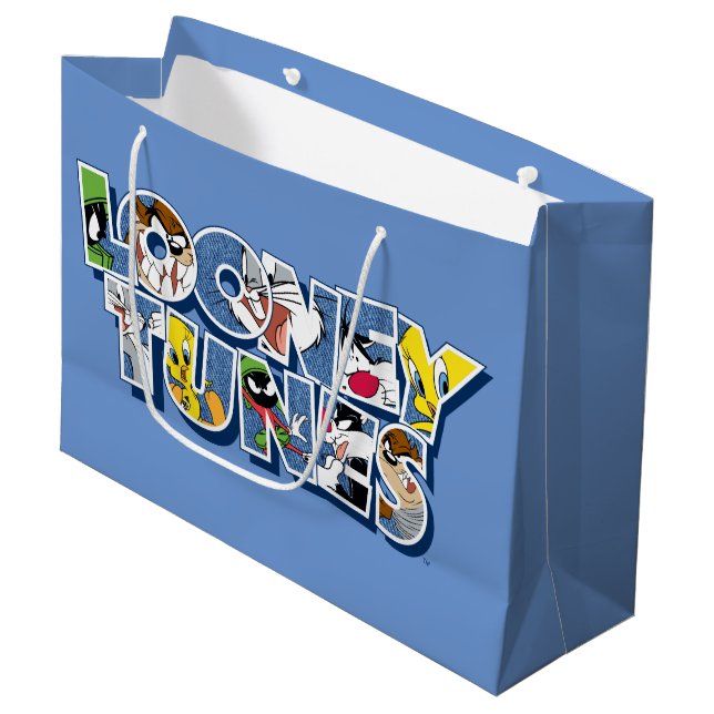 LOONEY TUNES™ Characters in Lettering Large Gift Bag (Front Angled)
