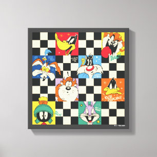 LOONEY TUNES™ Characters on Black & White Chequere Canvas Print
