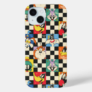 LOONEY TUNES™ Characters on Black & White Chequere iPhone 15 Case