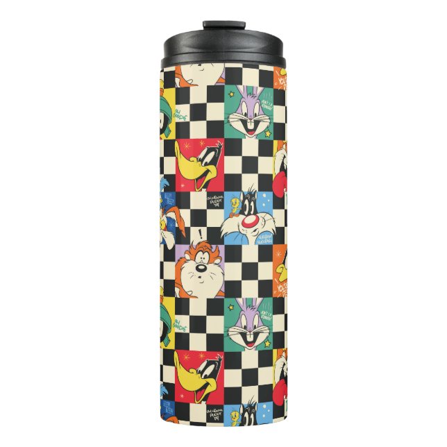 LOONEY TUNES™ Characters on Black & White Chequere Thermal Tumbler (Front)