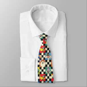 LOONEY TUNES™ Characters on Black & White Chequere Tie