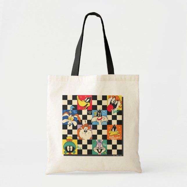LOONEY TUNES™ Characters on Black & White Chequere Tote Bag (Front)