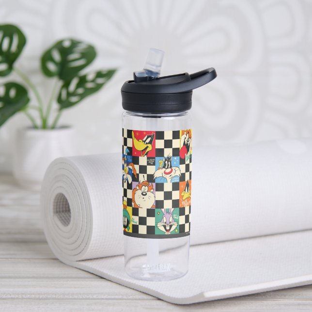 LOONEY TUNES™ Characters on Black & White Chequere Water Bottle (Yoga)