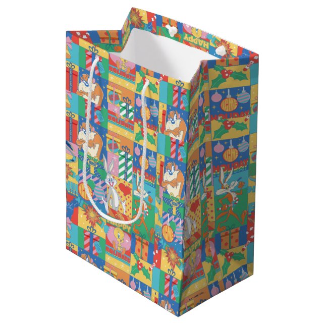 LOONEY TUNES™ | Happy Holidays Christmas Pattern Medium Gift Bag (Front Angled)