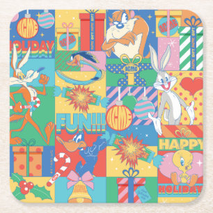 LOONEY TUNES™ Happy Holidays Christmas Pattern Square Paper Coaster