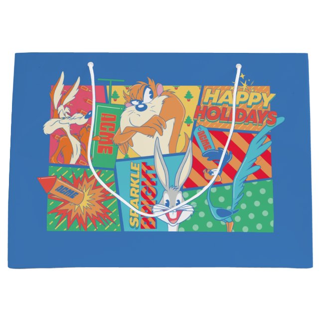 LOONEY TUNES™ | Happy Holidays Pattern Large Gift Bag (Front)