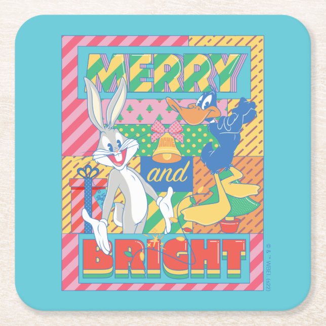 LOONEY TUNES™ | Merry and Bright Christmas Square Paper Coaster (Front)