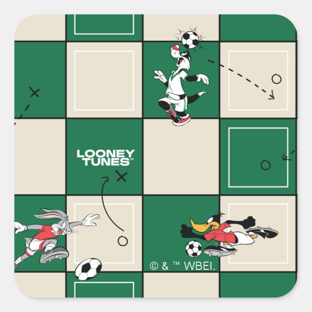 LOONEY TUNES™ Soccer Grid Pattern Square Sticker (Front)