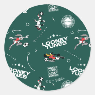 LOONEY TUNES™ Soccer Playbook Pattern Classic Round Sticker