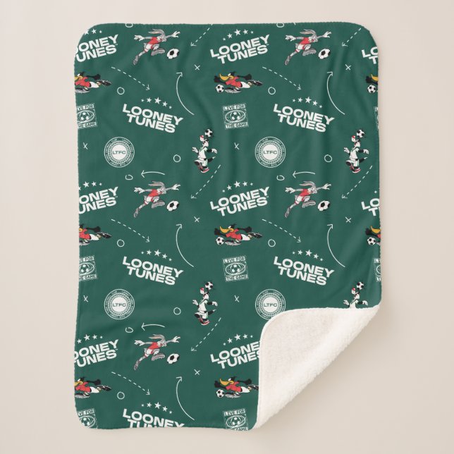 LOONEY TUNES™ Soccer Playbook Pattern Sherpa Blanket (Front)