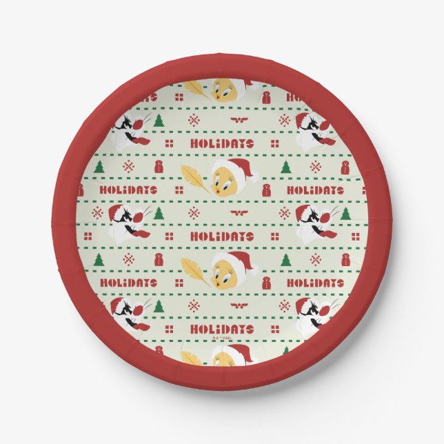 LOONEY TUNES™ SYLVESTER™ & TWEETY™ Holiday Pattern Paper Plate (Front)