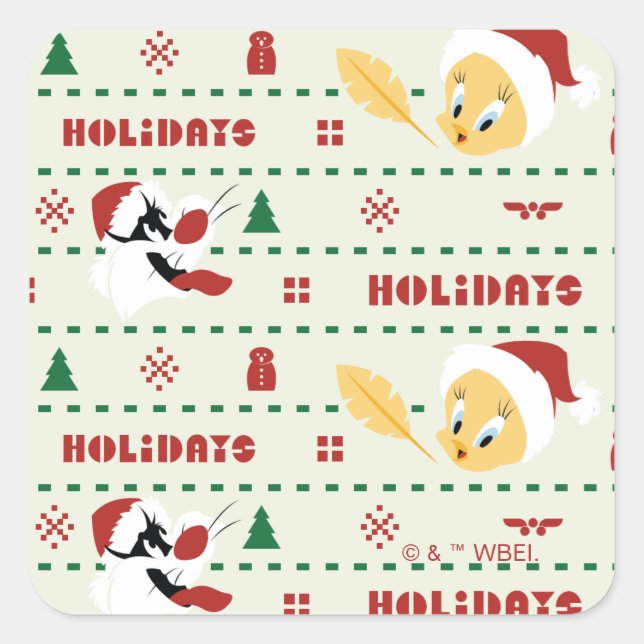 LOONEY TUNES™ SYLVESTER™ & TWEETY™ Holiday Pattern Square Sticker (Front)