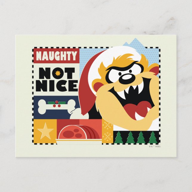 LOONEY TUNES™ TAZ™ Naughty Not Nice Holiday Postcard (Front)