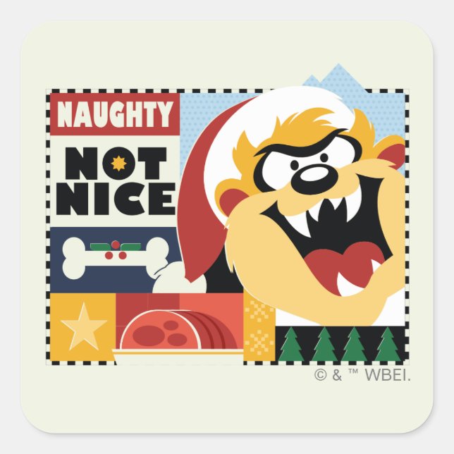LOONEY TUNES™ TAZ™ Naughty Not Nice Square Sticker (Front)