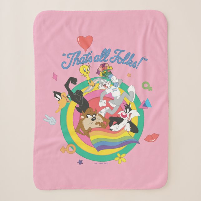 LOONEY TUNES™ - That's All Folks! Pride Bullseye Sherpa Blanket (Front)