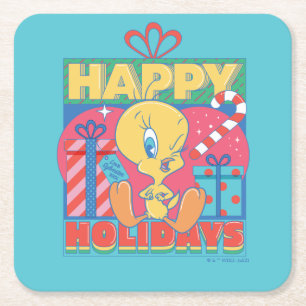 LOONEY TUNES™ TWEETY™ Happy Holidays Square Paper Coaster