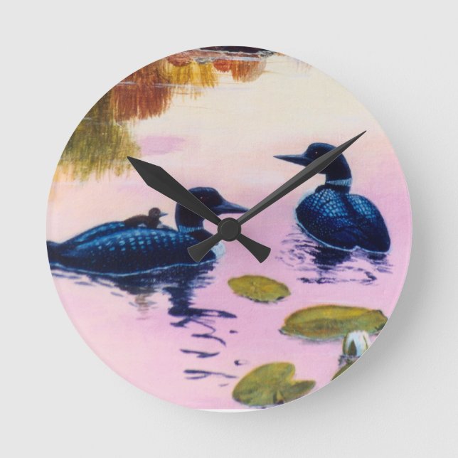 Loons At Twilight Wall Clock (Front)