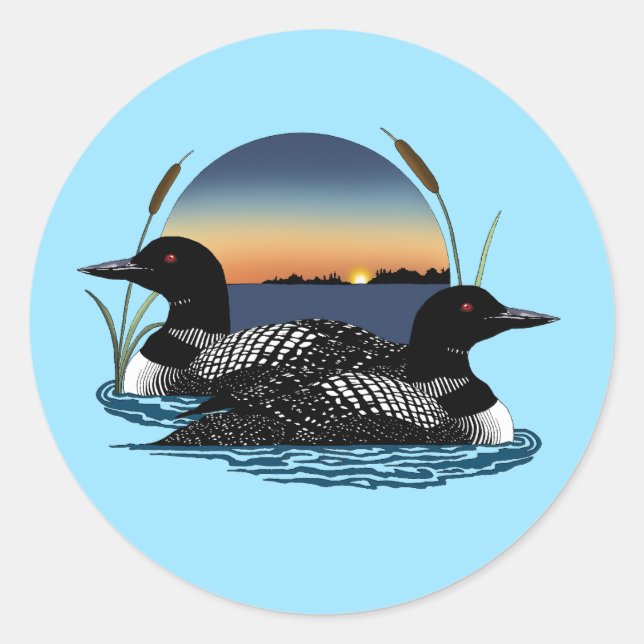 Loons Sunset Blue Classic Round Sticker (Front)