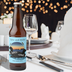 Loons Sunset Blue Wedding Beer Bottle Label