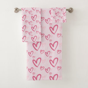 Loose Pink Heart Pattern Valentine Bath Towel Set
