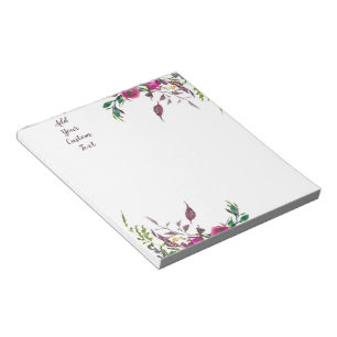 Loose pink watercolor flowers customizable notepad