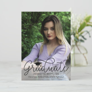 Loose Script Front/Back Photo Graduation Invitation