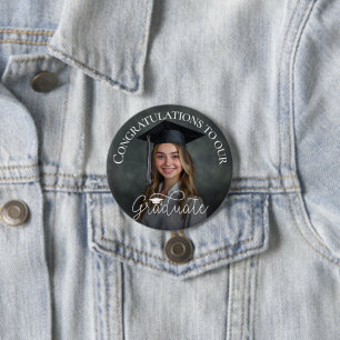 Loose Script Photo Graduation Congratulations Grad 3 Inch Round Button