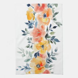 Loose Watercolor Blooms Elegant  Kitchen Towel