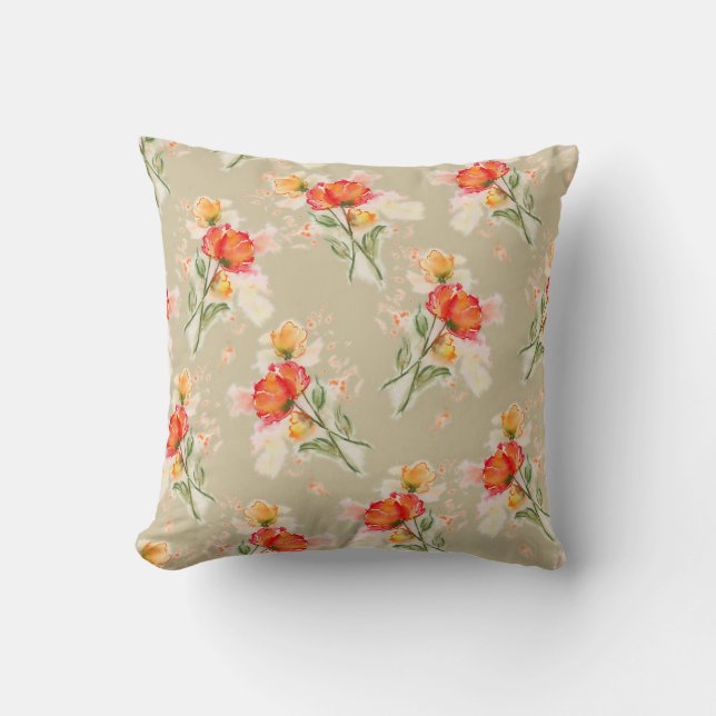 Loose Watercolor Flowers on Throw Pillows (Front)