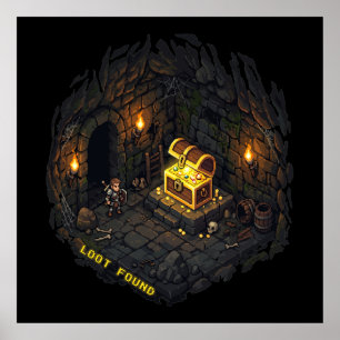 Loot Found Fantasy Dungeon Pixel Art Design Poster