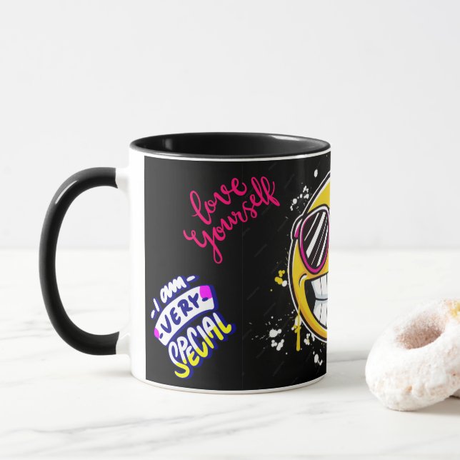 loove yourself Funny Smiley Face Cool Design Mug (With Donut)